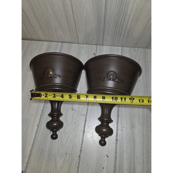 VTG 1963 Wall Pocket Planters Mid Century Wood Grain Plastic USA Set Of 2 - Picture 5 of 5